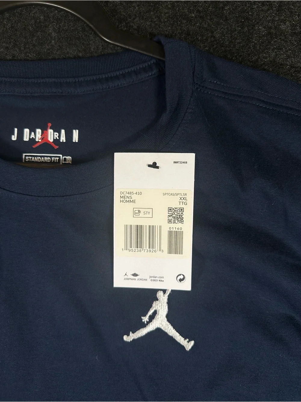 Jordan Mens XXL Navy Short Sleeve Embroidered Jumpman T-Shirt